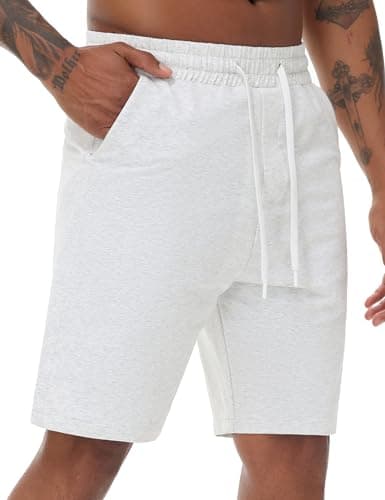 THE GYM PEOPLE Men's Lounge Shorts with Deep Pockets Loose-fit Jersey Shorts for Running,Workout,Training, Basketball Heather White - Image 1