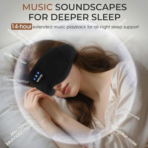 Sleep mask Headphones,100% Blackout 3D Zero Eye Pressure Bluetooth Sleep mask Breathable Eye mask with Bluetooth Headphones Sleep Headphones for Side Sleepers 14H Playtime&Bluetooth 5.4 Black - Thumbnail 4