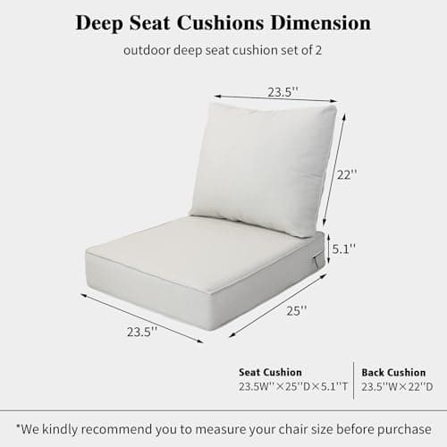 Garden lucky 23.5"x25" Outdoor Deep Seat Patio Cushions Set of 2, Deep Seat Bottom Resilient Foam Filling Water-Resistant Stain-Resistant UV Resistant Weather Resistant with YKK Zippers,Almond - Thumbnail 3