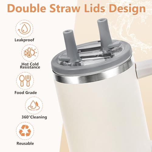 Replacement Straw Lid for Stanley 40 oz Tumbler with Double Straw, Leak-Proof Clear Flip Top Compatible with Stanley Quencher H2.0, 2-Pack, Gray - Thumbnail 6
