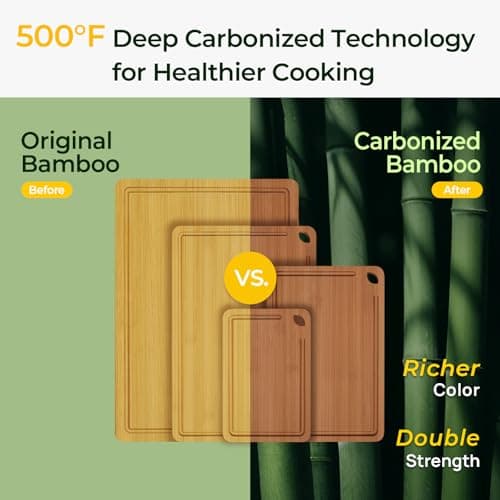 Keechee Wood Cutting Board, Carbonized Bamboo Cutting Boards Set With Smooth Surface & Easy Storage For Busy Kitchens, Ideal Charcuterie & Chopping, Durable, Knife-Friendly (4Pcs) - Thumbnail 2