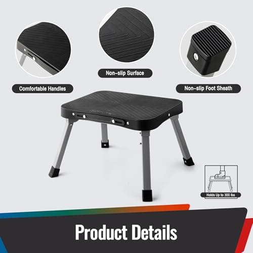 STOODER 9" Folding Step Stool, Non-Slip 16x12 Large Platform, Portable Compact Sturdy Step Stool for Kids Adults Seniors at Indoor Outdoor, Durable Steel Frame, 300 lbs Capacity, Black - Thumbnail 6