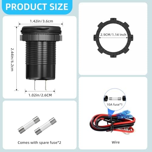 Aluminum Alloy 12V USB C Outlet,Dual Quick Charge 3.0 Port and PD 3.0 USB Car Socket,Cigarette Lighter Replacement Fast Charging Adapter,Car Charger with Voltmeter and Switch for for Auto RV Truck - Thumbnail 5