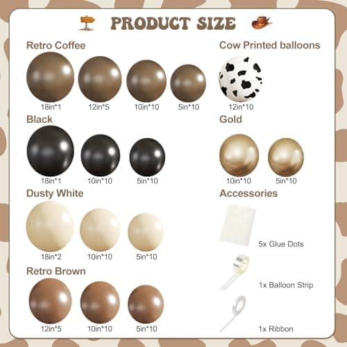 JOYFLOAT Western Cowboy Brown Balloon Garland Arch Kit, Neutral Gold Dusty White Cow Print Balloons for Western Baby Shower Decorations Birthday Farm Wild West Cowgirl Party Decoration - Thumbnail 6