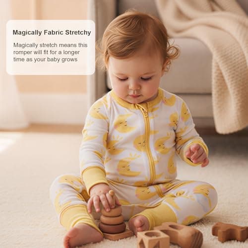 aqpa Baby Pajamas for Boys & Girls, Preemie & Newborn Onesies Sleepers, 92% Viscose From Bamboo 2-Way Zippers Footless PJs(Yello Moon 18-24M) - Thumbnail 3