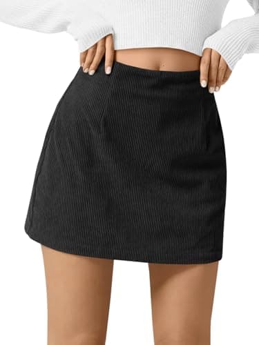 Wenrine Womens Corduroy Mini Skirt High Waisted Basic Casual A-line Short Fall Winter Skirts Black - Image 1