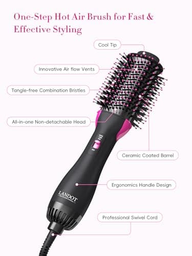 One-Step Hot Hair Blow Dryer Brush, Easy Salon-Style Blowouts, Less Frizz, More Shine, 3 Temps 2 Speeds, 60mm Barrel - Thumbnail 5