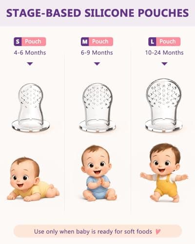 Baby Solids/Frozen Fruit Feeder Pacifier, Infant Teether Toy 4M+, BPA-Free Silicone Pouch & Nipple, Safely Introduce Solids, Teething Relief, 2-Pack - Thumbnail 3