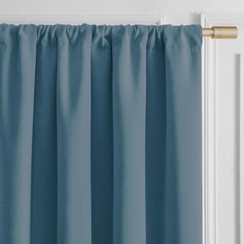 Joydeco Greyish Blue Velvet Curtains 90 Inches 2 Panels, Luxury Thermal Insulated Soft Curtains for Bedroom & Living Room, Room Darkening Velvet Drapes, Rod Pocket (52W x 90L) - Thumbnail 2