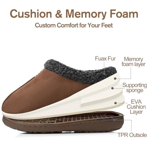 GOEWY House Slippers for Men with Memory Foam Indoor Outdoor Moccasin House Shoes Warm Slip On with Non-Slip Sole Gifts For Men Him Dad Coffee 9 10 - Thumbnail 4