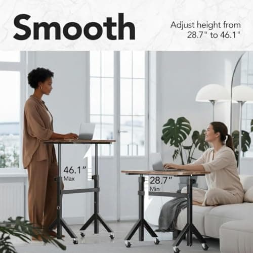 HUANUO 32'' Small Standing Desk Adjustable Heigh, Mobile Stand Up Desk with Wheels, Portable Rolling Desks for Walking Pad and Treadmill, Computer Laptop Desks for Home Office Space - Thumbnail 5