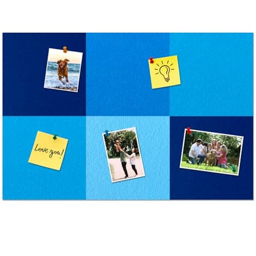 HULAVO Square Felt Cork Bulletin Board Tiles, Self Adhesive DIY Felt Pin Board for Wall 30" x 20" with 35 Pushpins for Office School Home Wall Decor Stickers Memos Photos Display (Gradual Blue)