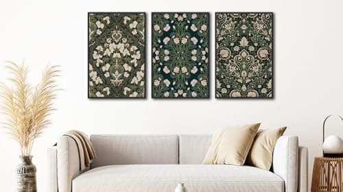 Large Floral Wall Art for Living Room 16"x24"x3pcs, William Morris Artwork Framed Wall Pictures Green Botanical Abstract Painting Prints Flowers Canvas Artwork Bedroom Home Office Decor - Thumbnail 2