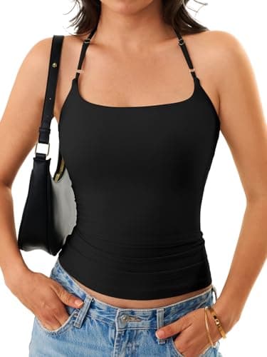GKBK Women's Halter Tank Top Backless Double Lined Y2k Trendy Going Out Sexy Summer Camisole Crop Tops 2026 Black M - Thumbnail 5