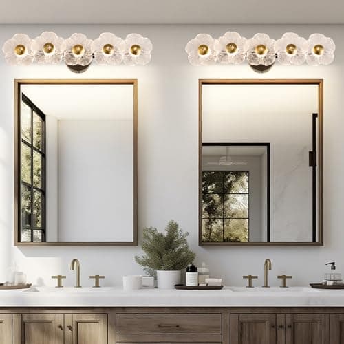 TYhogar 26.7" Black Bathroom Light Fixtures 5 Light Floral Bathroom Vanity Light, 3-Color Temperature Vanity Light Elegant Led Wall Lights Cordless Wall Sconces for Decor,Restroom,Livingroom,Bedroom - Thumbnail 3