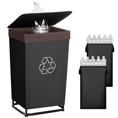 StorageWorks Recycling Bin with Lid, 29Gal Large Recycling Bin for Kitchen, Indoor Recycling Bins with 2 Reusable Washable Bags for Bottles and Cans, Steel Frame Fabric Sorter, 110L, Black - Image 1