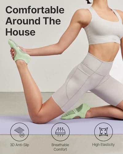 YOTTOY Pilates Socks for Women(6 Pairs)–Breathable, Grip-Enhanced Non-Slip Yoga Socks, Durable & Perfect for Home Workouts (US, Alpha, One Size, Regular, Regular, White) - Thumbnail 6
