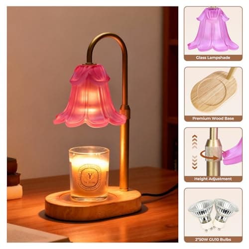 Lsctiff Candle Warmer Lamp with Timer Dimmable, Wax Melt Warmer Adjustable Height, Flower Warmer Lamp with 2 Bulbs for Jar Candles, House Warming New Home Decor, Gift for Mom Women (Rose Red) - Thumbnail 6