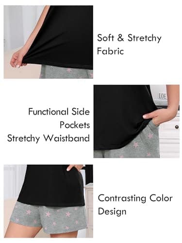 AusLook Plus Size Pajama Set for Women 2 Piece V Neck Short Sleeve Loungewear 4X Set with Pajama Printed Shorts Summer Sleepwear Loose Fit 1X-5X - Thumbnail 4