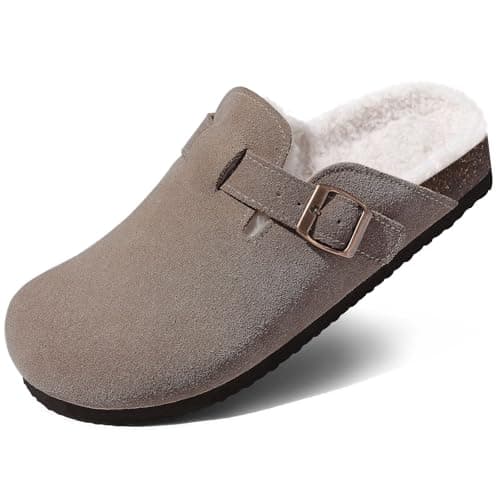 KIDMI Women's Fur Lined Suede Clogs Fuzzy Cork Footbed Mules Slip On Winter Potato Shoes, Mocha 44 (Size 12) - Image 1