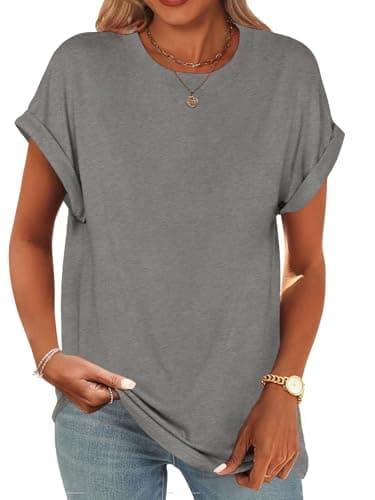 UNCLECAT Women's Short Sleeve T Shirts Trendy Crew Neck Curve Hem Soft Tunic Tops Summer Outfits 2026 Grey - Image 1