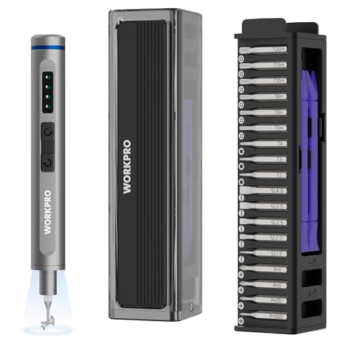 WORKPRO Mini Electric Screwdriver with Magnetizer, 36 S2 Steel Bits & 2 Pry Bars, 3.7V Rechargeable Precision Screwdriver Set for Phone Camera Laptop - Image 1