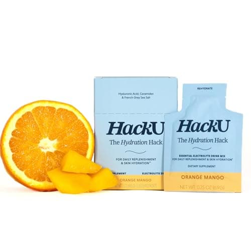 HackU Hydration Hack Electrolyte & Skin Hydration Packets – Sugar Free, Bloat-Free Drink Mix with Magnesium, Hyaluronic Acid & Ceramides for Daily Glow & Moisture Support