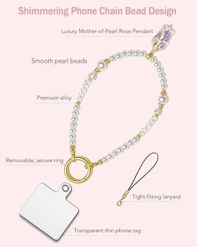 TIANTAIYUE Beaded Phone Charm Strap for Women, Aesthetic Crystal Glass & Pearl Wrist Lanyards, Universal Anti-Lost Detachable Cell Phone Chain for Smartphone Case, Camera, Keys, Gift for Her - Thumbnail 4