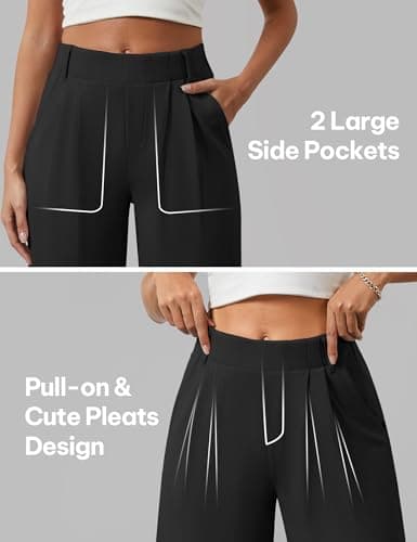AVAMO Womens Dress Pants Wide Leg Pull On Stretchy Work Pants for Women with Pockets High Elastic Waist Office Business Black - Thumbnail 6