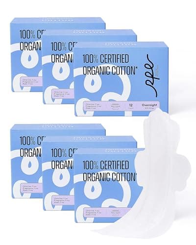 100% Organic Overnight Pads for Women, Ultra Thin Extra Heavy Flow Menstrual Sanitary Napkins with Wings Cotton Extra Coverage Period-Pads Super Absorbency Feminine Pad (Overnight, Size 5, 72 Ct) - Image 1