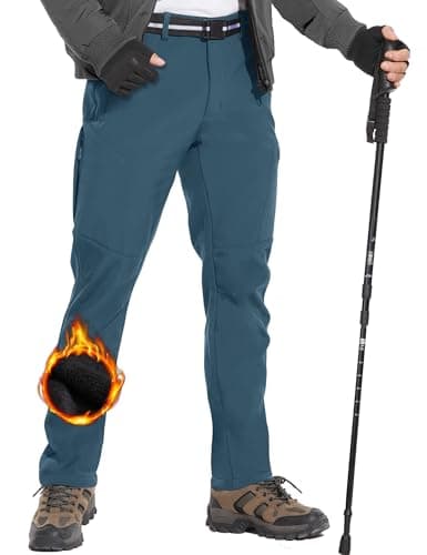 MOURCE Men's Fleece Lined Pants Softshell, Winter Pants for Men Water Resistant Ski pants, Lake Blue 4XL - Image 1