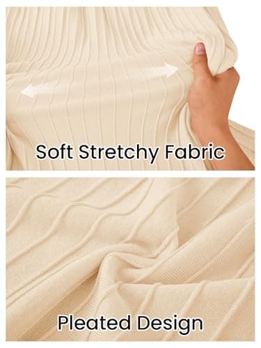 MEROKEETY Summer Sleeveless Casual Midi Dress 2026 Spring A Line Fringe Flowy Pleated Business Work Dresses, Apricot, Medium - Thumbnail 5