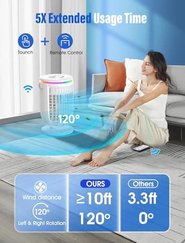 AI Portable Air Conditioners Fan with 120° Rotating Function,JYew Evaporative Mini Room Air Conditioners,Portable AC Unit Air Cooler with 4 in 1 Humidifier Fan Conditioner, AC Portable for Room Office - Thumbnail 3