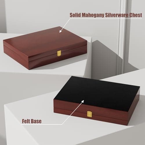 Solid Mahogany Silverware Storage Box,Silverware Chest Case with Lid and Felt Lined,Wood Flatware Storage Box for 12 sets of Utensils,Silverware Boxes for Flatware,Silverware Chest without Silverware - Thumbnail 2