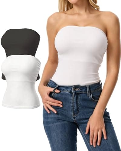 RanZZRan Womens Ribbed Shapewear Long Tube Tops Strapless Bandeau Basic Tops Backless Sleeveless Double Lined Y2K Tank - Image 1