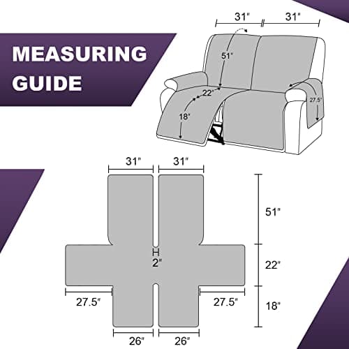 MeilleMaison Recliner Sofa Slipcover Couch Covers for 2 Cushion Couch, Non Slip Reclining Loveseat Cover with Elastic Straps, Kids, Dogs, Pets (2 Seater, Taupe/Beige) (MMCLKR02C2) - Thumbnail 2