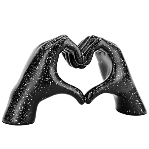 Heart Hands Sculpture Gold Resin Home Decor Heart Decorations Modern Love Finger Statue for Living Room, Shelf Table Vanity Entryway DéCor (Black) - Image 1