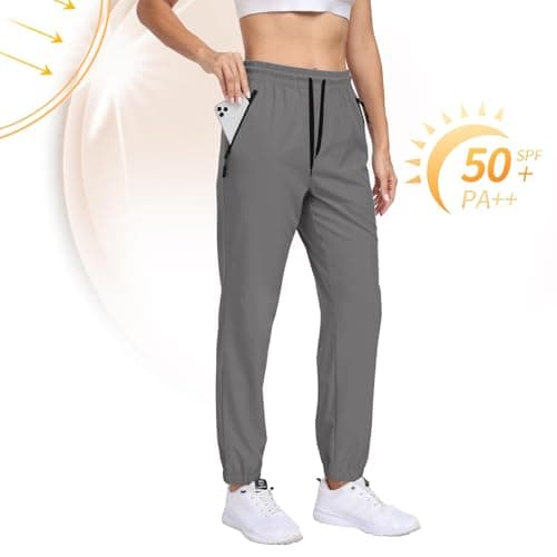 Hiking Pants Women Water Resistant Quick Dry UPF 50+ Cargo Joggers Zipper Pockets Elastic Waist Drawstring Lightweight Work Casual Travel Dark Gray XXL - Thumbnail 3