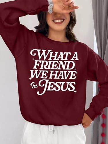 QLIPIN Christian Sweatshirts Women Jesus Sweatshirt: Religious Faith Shirts Bible Verse Inspirational Long Sleeve Top Wine Red - Thumbnail 4