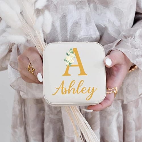 Corissy Personalized Jewelry Box for Women, Custom Travel Jewelry Case with Name and Birth Flower, Leather Jewelry Box for Rings, Earrings, Necklaces, Personalized Gifts for Women - Thumbnail 2