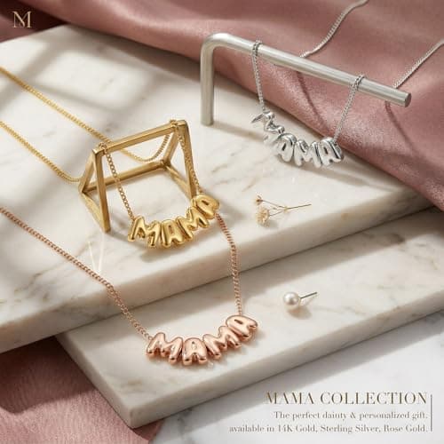 SLOONG Mothers Day Gift for Mom, Mama Necklace for Women Letter Necklace 18K Gold Plated Dainty Mother and Daughter Matching Gift for New Mom Boyfriends Mama (Gold) - Thumbnail 6