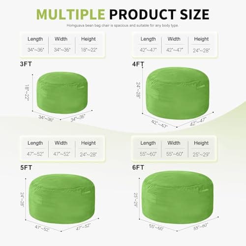 Homguava 6 FT Bean Bag Chair: 6' Bean Bags with Memory Foam Filled, Large Beanbag Chairs Soft Sofa with Dutch Velvet Cover-Lime - Thumbnail 2