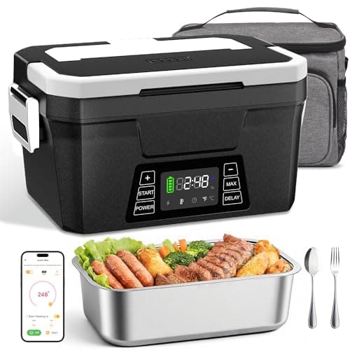 Vabaso Cordless Electric Lunch Box for Adults, App Control Heated Lunch Box with 27000mAh Detachable Battery, 1.2L Self Heating Lunchbox with Timer, Memory & Auto Keep Warm for Work Travel Outdoor - Image 1