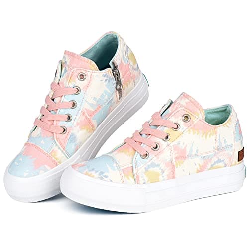 JENN ARDOR Wedge Sneakers for Women Canvas Casual Platform Shoes Fashion Hidden Wedges Lace Up Sneaker Non Slip Side Zipper - Thumbnail 5