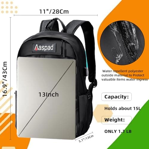 Aaspad Laptop Backpack for Men and Women Lightweight Daypack Slim Sturdy Business Offices Knapsack Daily Commute Necessities (Black) - Thumbnail 4