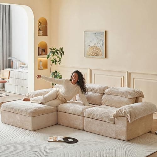 Ayovoch Boneless Couch, L Shaped Cloud Couches for Living Room, Comfy Fluffy Modular Sectional Sofa, Deep Seat Memory Foam Lounger with Left Facing Chaise, Free Combination, Beige - Thumbnail 5