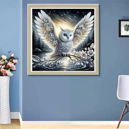 ijbnhd Owl Diamond Art Kits for Adults, Owl Diamond Painting Kits for Adults, DIY Full Drill Gem Art Crystal Rhinestone for Wall Home Decor 14X14inch - Thumbnail 3
