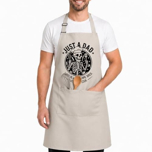 Shescrzionu Funny BBQ Aprons for Men with Skull,Large Mens Kitchen Work Apron for Cooking Grilling,Waterproof Apron with Dual Pockets Adjustable Fit,Great Dad Apron for Man Chef Creative Gifts-A03