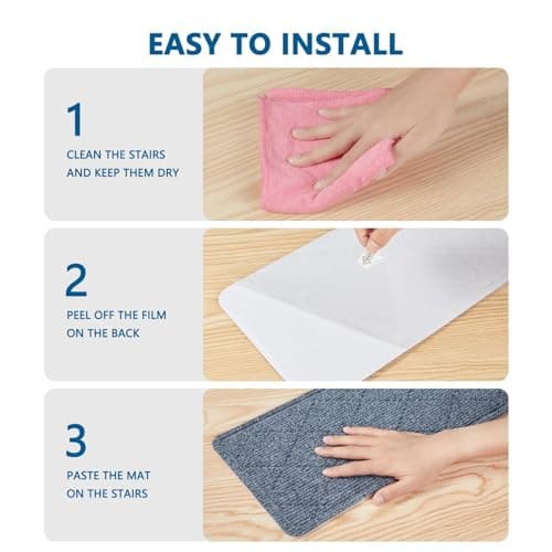 KOOTETA Stair Treads for Wooden Steps Indoor, 15 Pack 8" X 30" Non Slip Carpet Stair Treads with Reusable Adhesive for Kids Elders and Dogs, Surface Polyester TPR Backing Stair Runner Rugs, Dark Grey - Thumbnail 6