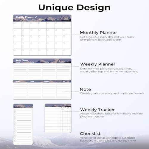 MARSROCK Refrigerator Calendar Magnetic, 16.3x11.7” (4-Pack) – Weekly & Monthly Planner, Chore Chart, Grocery/to-Do List for Fridge, Includes 8 Markers, 6 Magnets & 1 Eraser for Kitchen, Gray - Thumbnail 3
